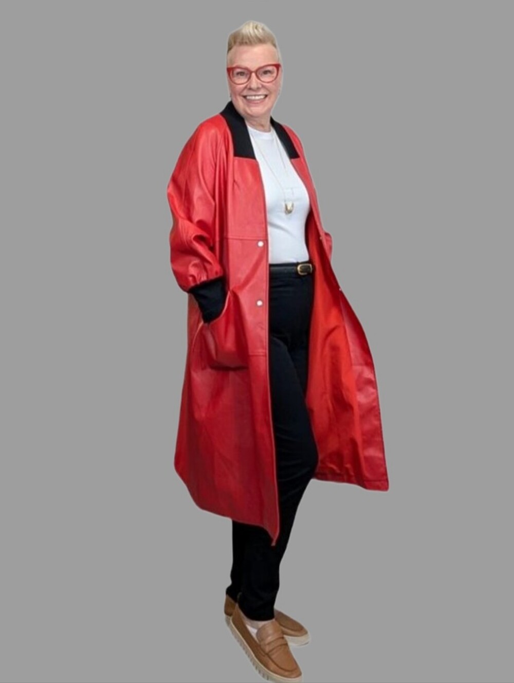 Kate Hewko Statement Red Faux Leather Look Coat
